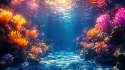 Fototapeta premium Vibrant Coral Reef Underwater Scene With Colorful Fish