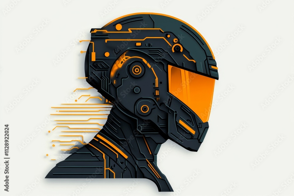 Poster a minimalist flat design of an engineer helmet and gear, with sleek geometric shapes and vibrant col