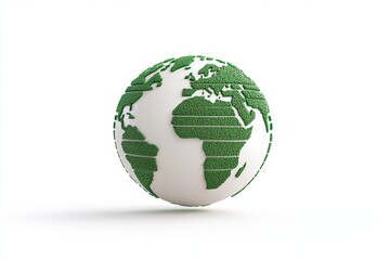 A minimalist globe design with green and blue lines representing the planet and its environment