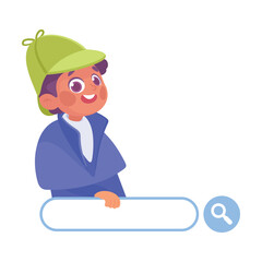 Search with Boy Detective with Browser Field Vector Illustration