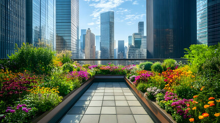 Fototapeta premium Singapore rooftop botanical garden with modern skyscraper views, lush urban oasis