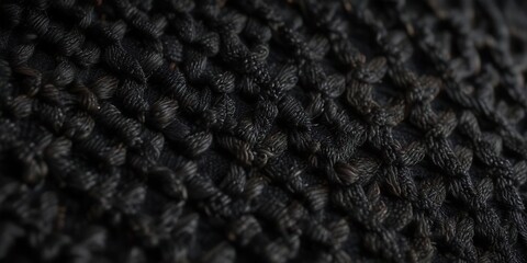 Fototapeta premium Close-up view of intricate knit stitch on black fine knit fabric showcasing the depth of the fabric's weave, black fine knit fabric, knit stitch texture