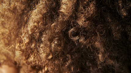 A detailed view of tightly coiled natural afro-textured hair beautifully lit in soft tones.