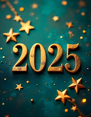 Carte de voeux 2025 &eacute;toiles et or