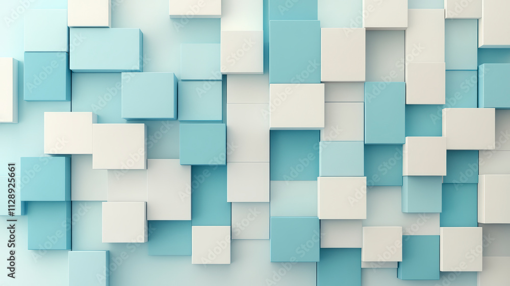 Poster a 3d abstract pattern of interlocking blue and white cubes creates a visually stimulating and modern