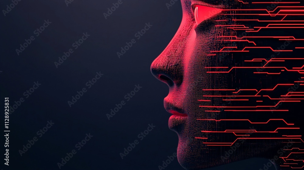 Poster profile view of a futuristic female robot face with glowing red circuit lines.