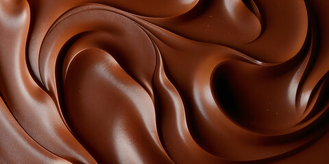 Naklejka premium Melted milk chocolate smooth waves close-up macro background, wallpaper, banner