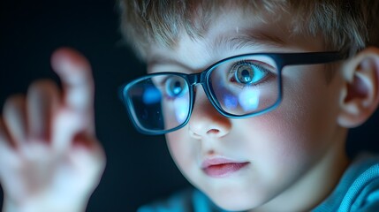 Curious child exploring technology with glasses
