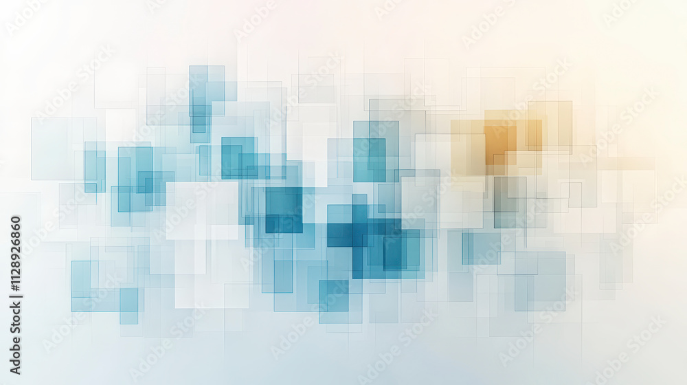 Aufkleber abstract image featuring overlapping translucent blue and orange squares on a light background, crea