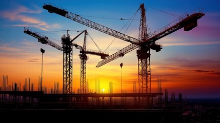 Construction Cranes at Sunset