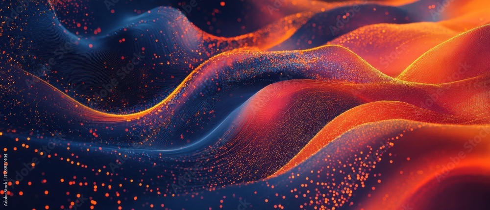 Aufkleber abstract orange and blue waves: dynamic particle flow background