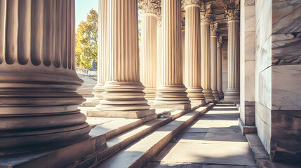 A row of classical columns with steps.