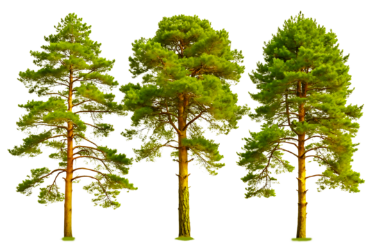 Set of Pinus sylvestris Scotch pine spruce big tall tree isolated on white background.AI GENERATED