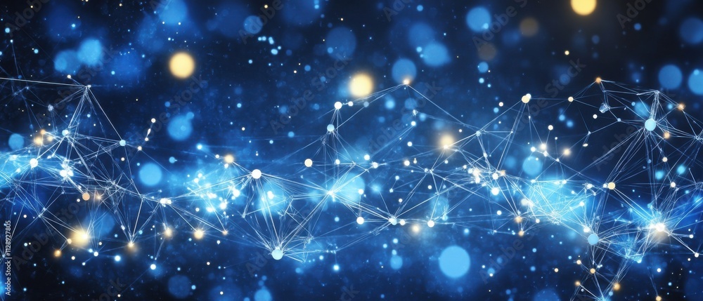Poster abstract network connection: glowing blue nodes and lines digital background