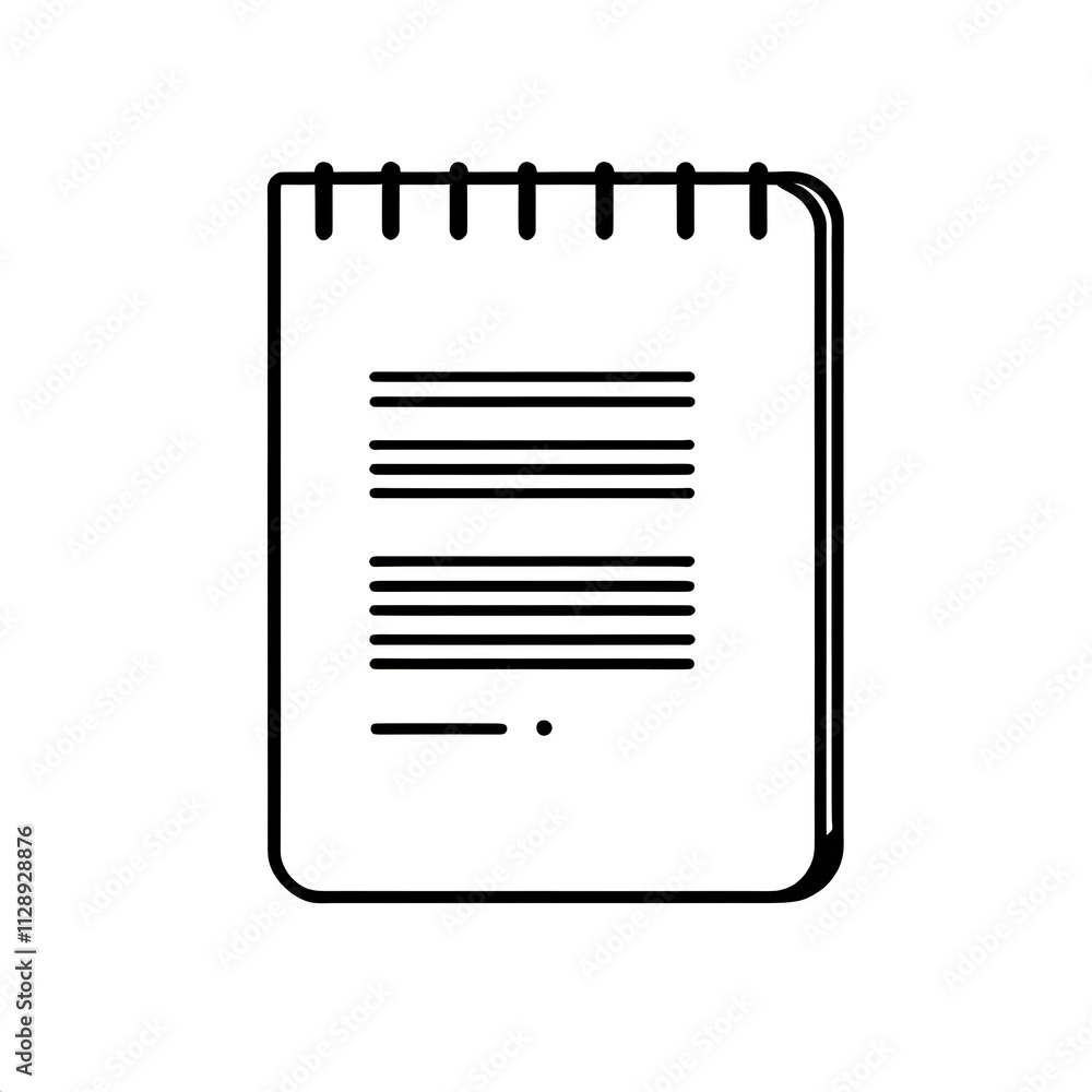 Poster spiral notebook icon: clean lines and minimalist design of a spiral bound notebook, perfect for repr