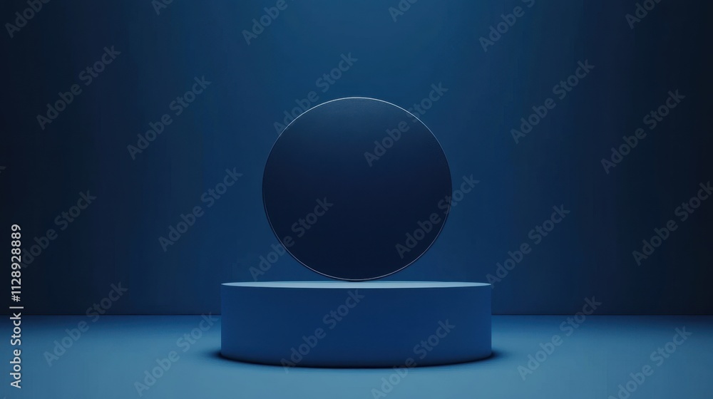 Poster minimalistic conceptual display of floating circular object in blue
