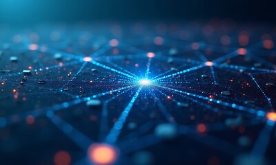 Futuristic fiber optic technology with glowing spots and digital energy patterns, Generative AI