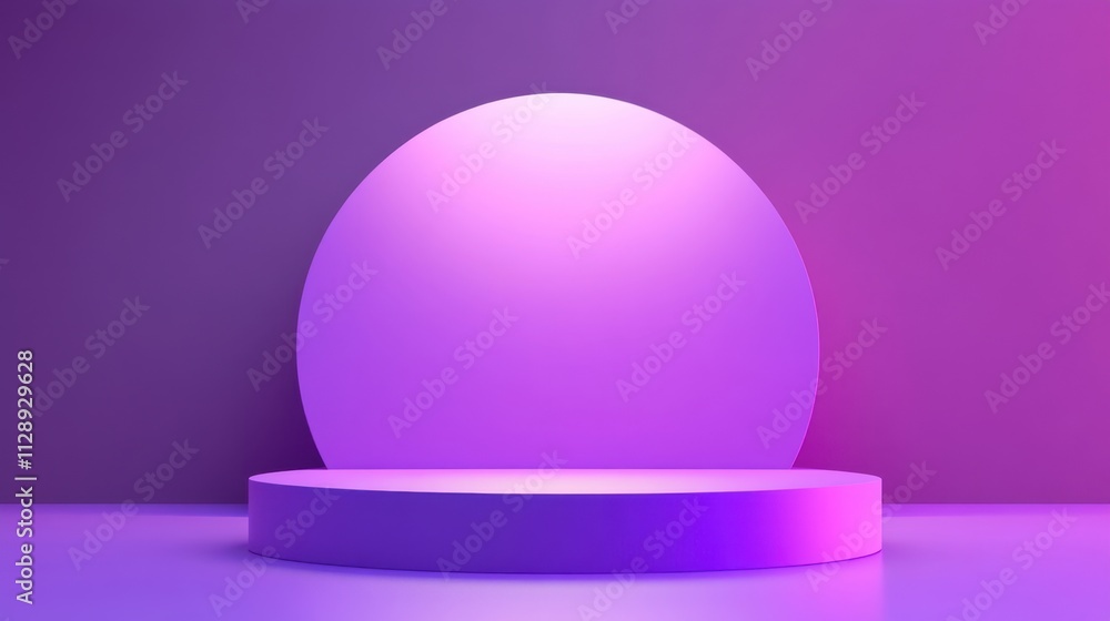 Poster minimalist display platform with purple lighting and circular backdrop