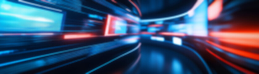 Fototapeta premium Futuristic digital tunnel with glowing blue and red lights.