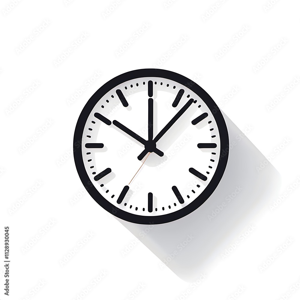 Poster time management icon: simple clock design with long shadow effect. perfect for scheduling, time mana