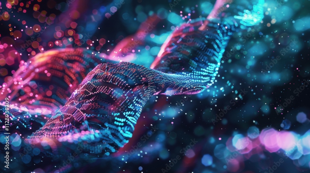 Poster big data stream flowing and glowing with futuristic lights and particles, representing the concept o