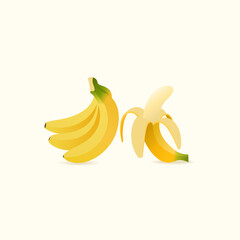 White background with illustration of peeled banana fruit