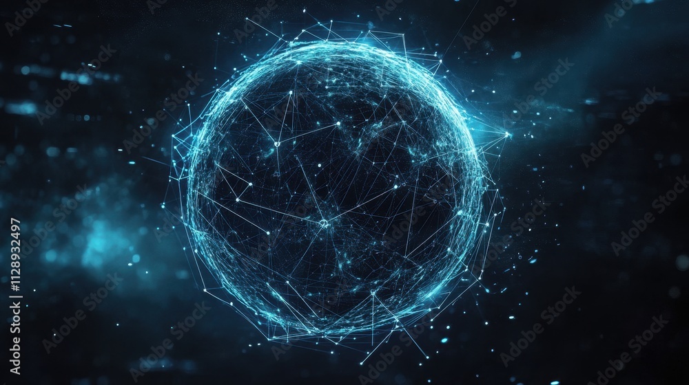 Aufkleber abstract digital globe with connecting lines and light particles