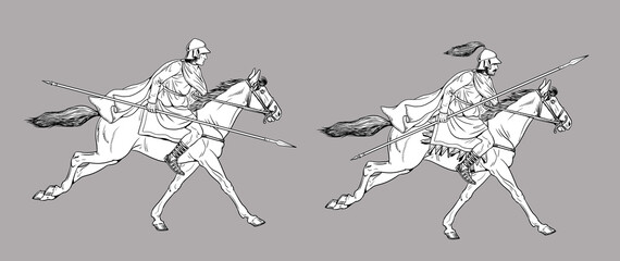 Alexander the Great's cavalry attack. Ancient warriors in battle.	