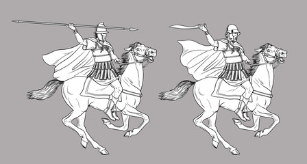 Alexander the Great's cavalry attack. Ancient warriors in battle.	