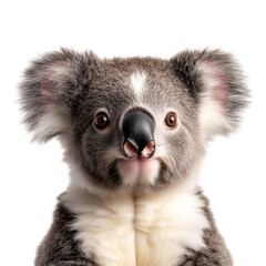 A close-up of a koala&rsquo;s face  isolated on a transparent background