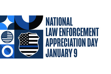 National Law Enforcement Appreciation Day. January 9. Holiday concept. Template for background, banner, card, poster with text. Vector EPS10 illustration.