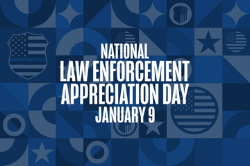 National Law Enforcement Appreciation Day. January 9. Holiday concept. Template for background, banner, card, poster with text. Vector EPS10 illustration.