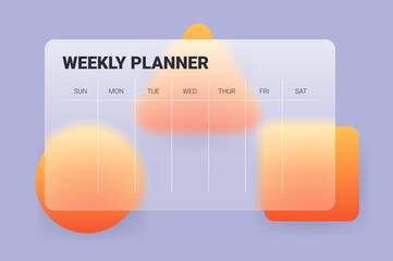 Horizontal glass morphism weekly planner. Modern vector template design