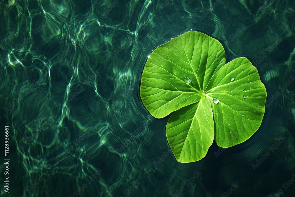 Poster an ultra-detailed image of a drop of water falling from a green leaf into a crystal-clear lake, with