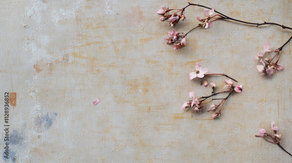 Poster background featuring coffee stains and paper marks on an old notebook, with small flowers adding a c