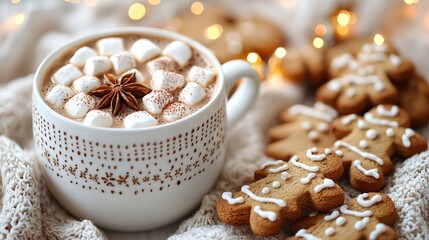 Fototapeta premium A creative snowman sips hot cocoa from a mug over the holidays.