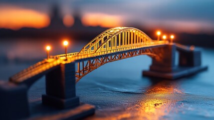 Obraz premium Illuminated Bridge at Sunset