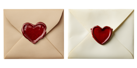 Love letter paper envelope with red heart-shaped wax stamp