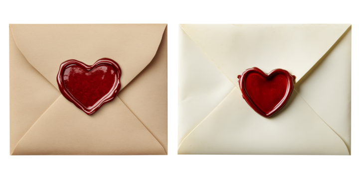 Love letter paper envelope with red heart-shaped wax stamp