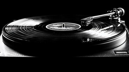 Close-up of a vinyl record playing on a turntable.