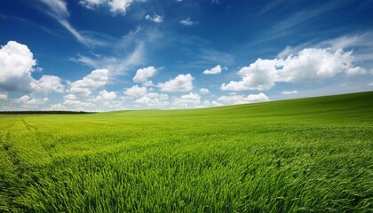 green field under blue sky with white clouds