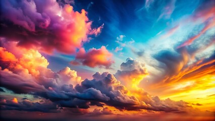 Naklejka premium Dynamic Abstract Sky Backdrop with Colorful Clouds in a Minimalist Style, Perfect for Contemporary Art and Design Projects, Evoking Serenity and Imagination in Vibrant Tones