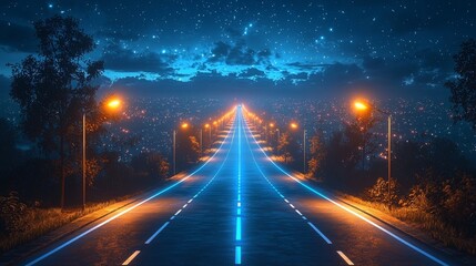 A flat, modern icon style shows light bulb poles lit up at night, featuring worn-out streetlights and a power outage, set against a dark blue background.