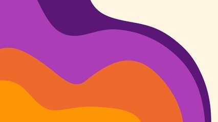 Abstract design featuring overlapping purple, orange, and cream waves creating a dynamic and colorful composition.