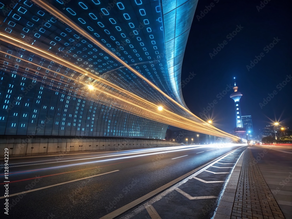 Poster dynamic data motion and binary streams in a blue and gold futuristic background representing the pow