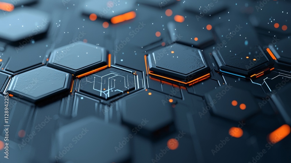 Poster 3d abstract background with hexagonal shapes and illuminated lights