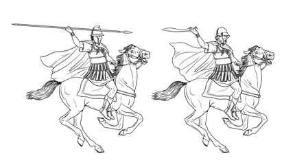 Alexander the Great's cavalry attack. Ancient warriors in battle.