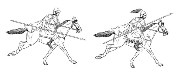 Alexander the Great's cavalry attack. Ancient warriors in battle.