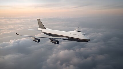 Obraz premium A futuristic freight aircraft in flight with holographic data displays of trade networks and analytics, 3D rendering