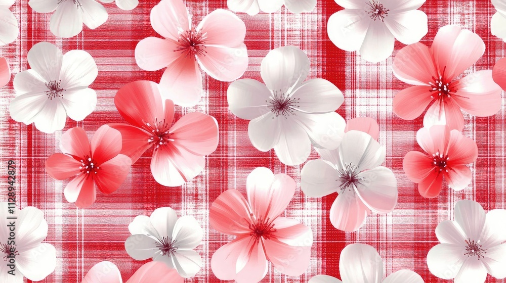 Aufkleber cute small flowers inserted within a red and white plaid pattern, creating a delightful contrast bet